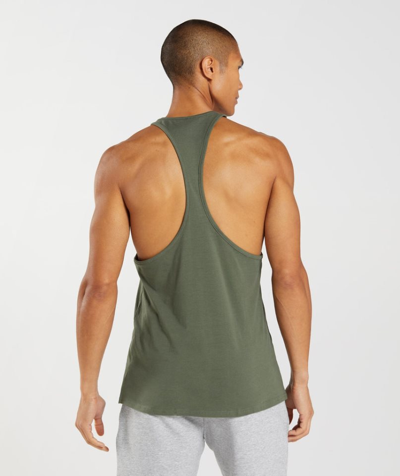 Men's Gymshark Block Stringer Tanks Olive | CA 5A1870